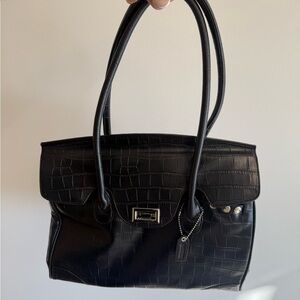 Danier Black Croc-Embossed Shoulder Bag